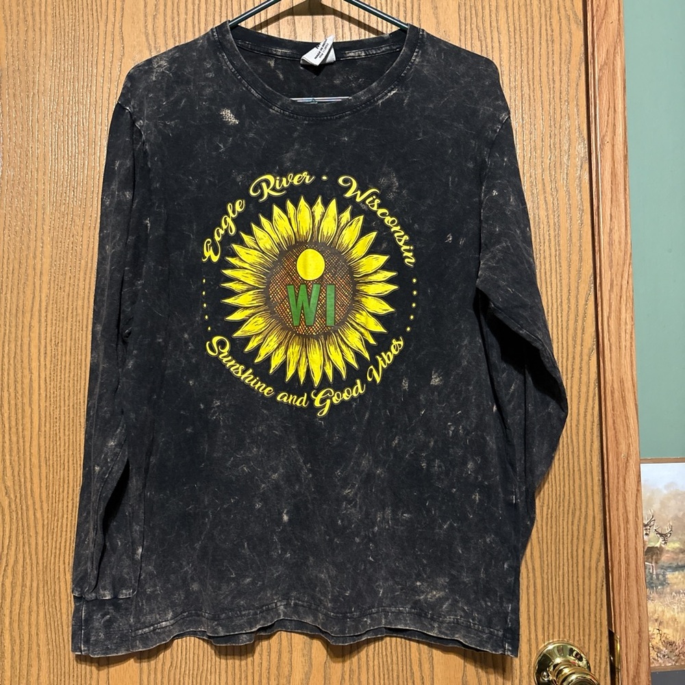 Black Long Sleeve Sunflower Graphic Tee